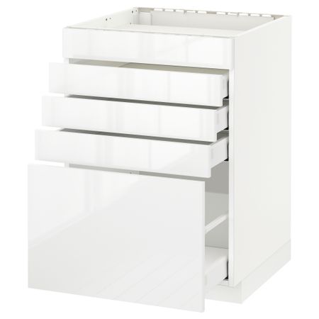 Напольный шкаф для варочной панели, 5 фасадов, 4 ящиков МЕТОД / МАКСИМЕРА, белый, Рингульт белый