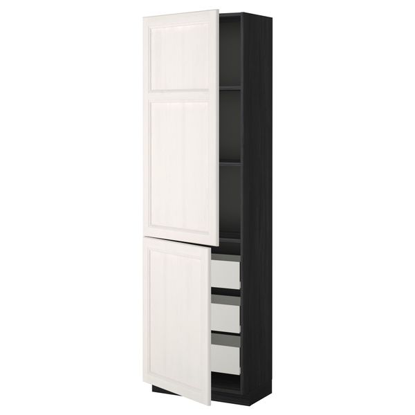 Высокий шкаф + полки, 3 ящика, 2 дверцы МЕТОД / ФОРВАРА, черный, Лаксарби белый - фото 1