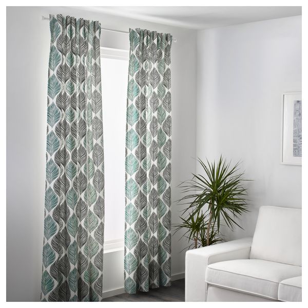 Гардины, 1 пара ФЬЕДЭРКЛИНТ, бел/зелен (145x300 см) - фото 2