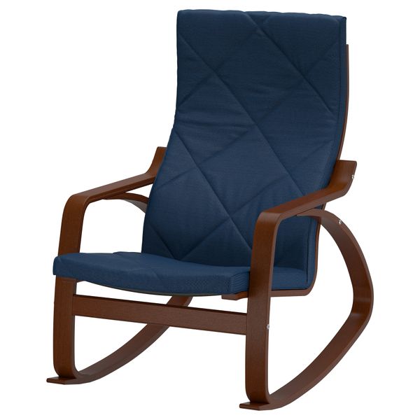 Кресло-качалка ПОЭНГ, классический коричневый, Эдум темно-синий - фото 1