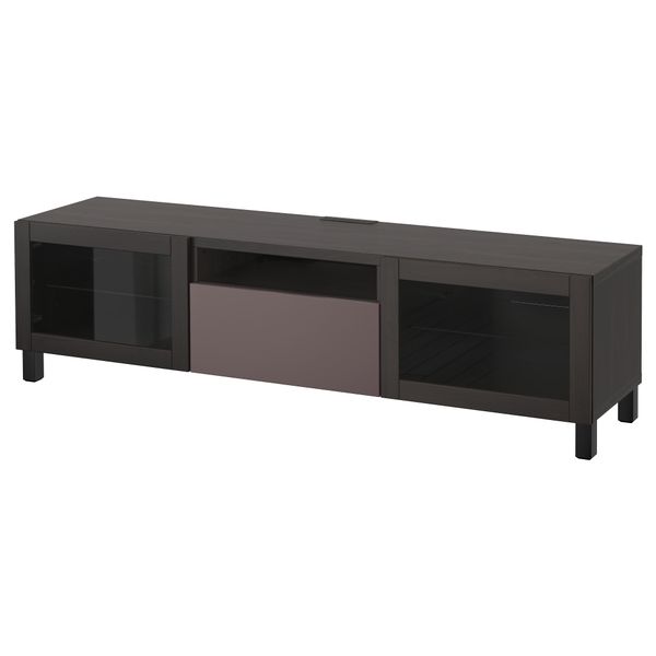 Тумба под ТВ БЕСТО, черно-коричневый, Вальвикен темно-коричневый, прозрачное стекло (180x40x48 см) - фото 1