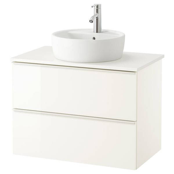 Шкаф п-раковину/столешн45/раковина ГОДМОРГОН/АЛДЕРН / ТОРНВИКЕН, глянцевый белый, белый - схема-чертеж с размерами