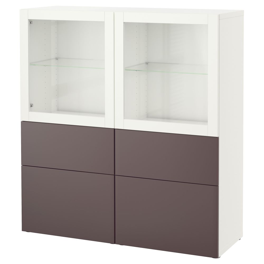 Комбинация для хранения со стеклянными дверцами БЕСТО, белый, Вальвикен темно-коричневый, прозрачное стекло (120x40x128 см) - фото 1