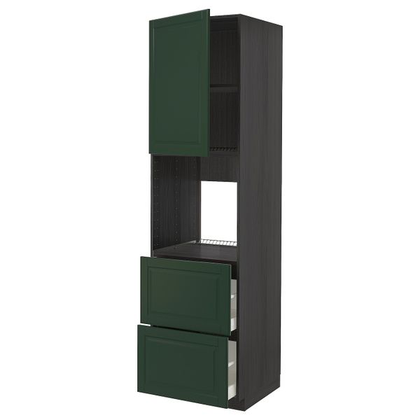 Высокий шкаф для духовки + дверца, 2 форнтальных, 2 высоких ящ, черный/Будбин темно-зеленый 60x60x220 см IKEA МЕТОД / МАКСИМЕРА - схема-чертеж с размерами