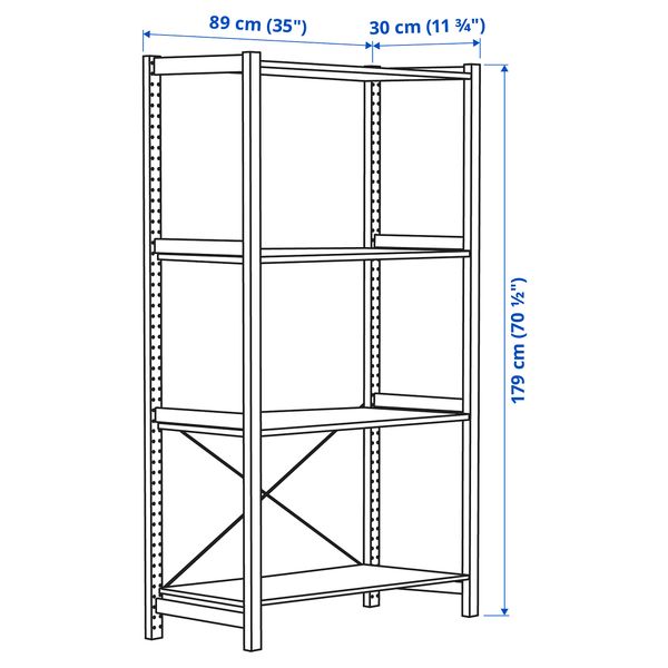1 секция, полки, 89x30x179 см, сосна IKEA IVAR ИВАР 892.483.14 - схема-чертеж с размерами