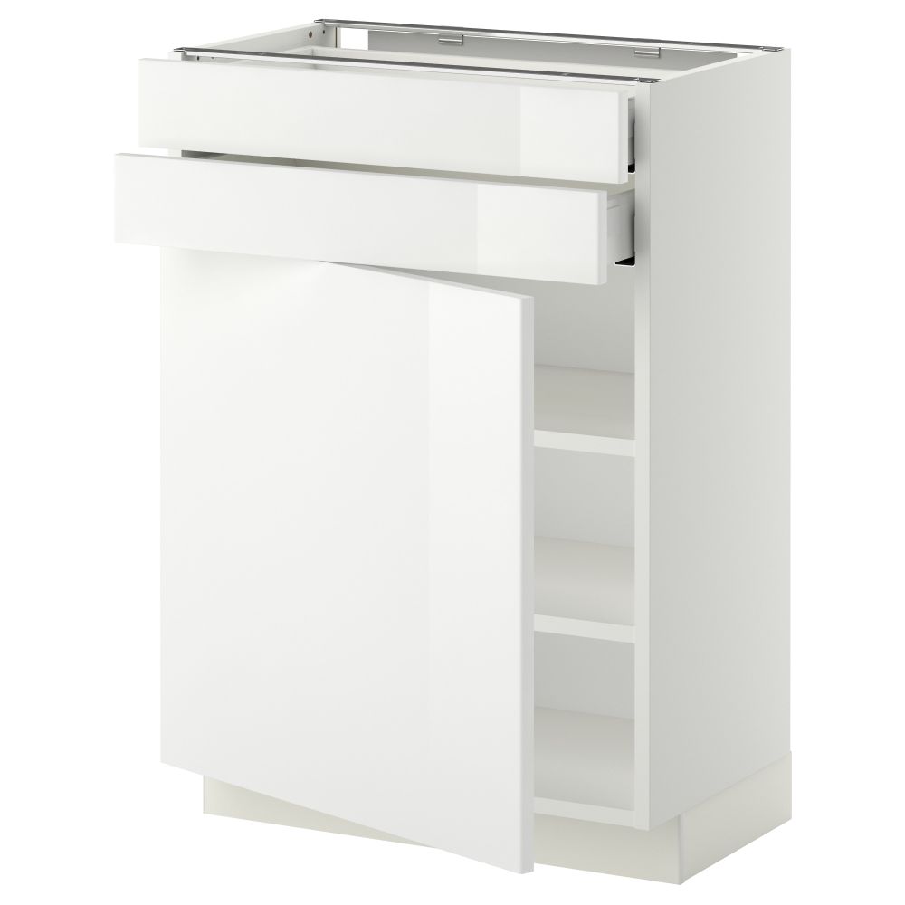 Напольный шкаф с дверцей, 2 ящиками МЕТОД / МАКСИМЕРА, белый, Рингульт белый - схема-чертеж с размерами