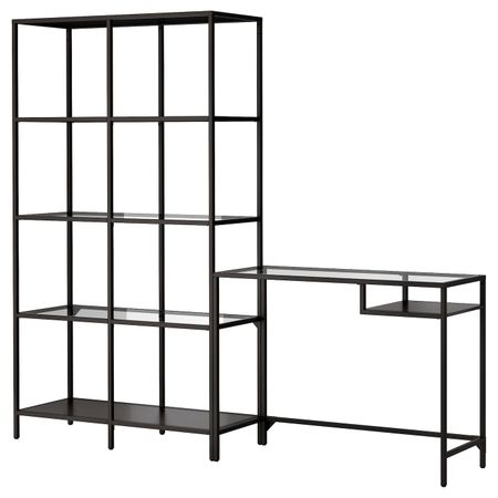 Стеллаж + стол для/ноутбука, черно-коричневый/стекло 200x36x175 см IKEA VITTSJÖ ВИТШЁ 592.944.87
