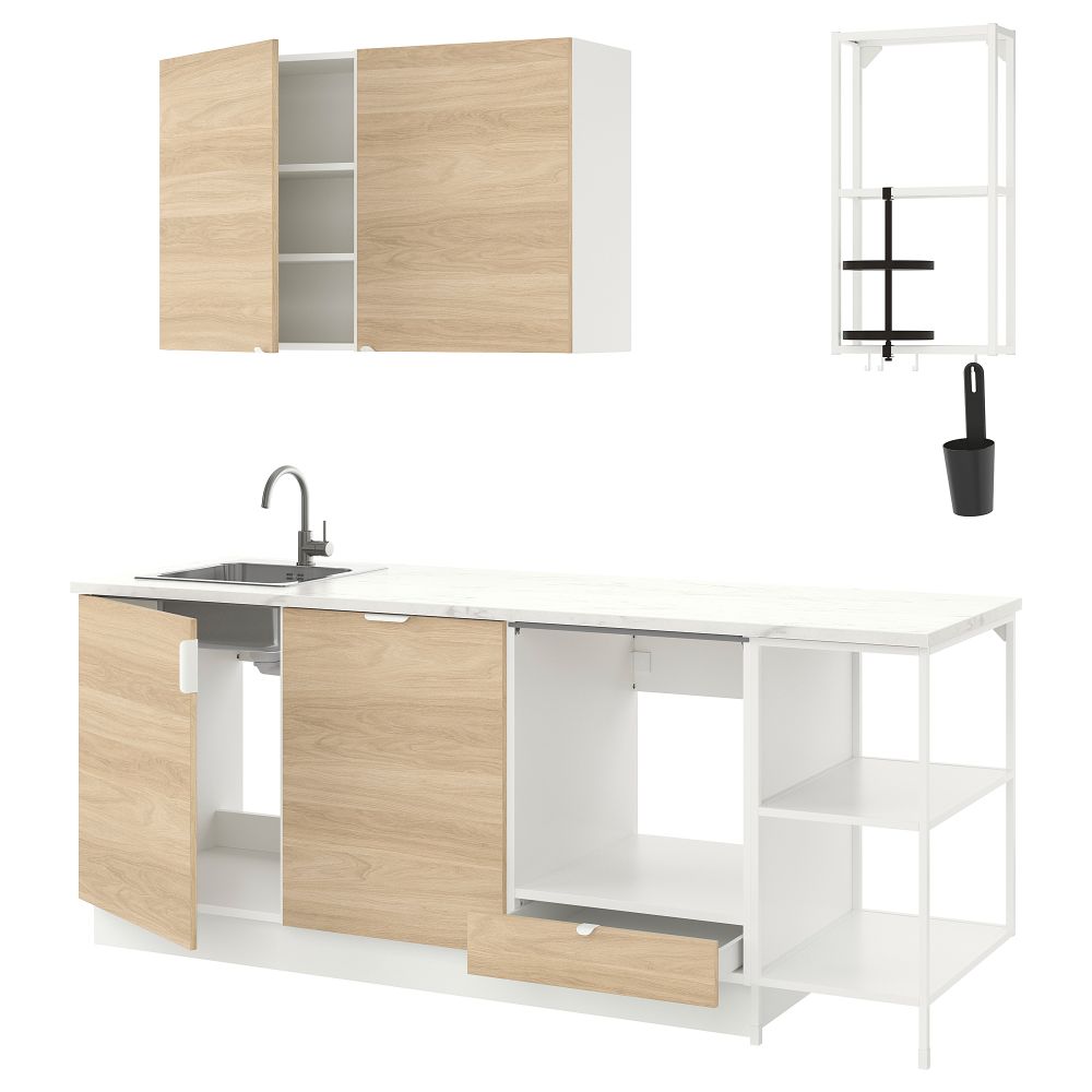 Кухня, белый, под дуб, 223x63.5x222 см IKEA BEGIVENHET БЕГИВЕНХЕТ 093.377.43 - фото 1
