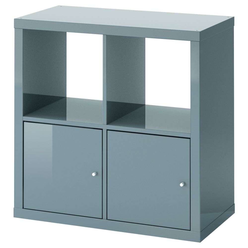 Стеллаж с дверцами КАЛЛАКС, глянцевый серо-бирюзовый (77x77 см) - фото 1
