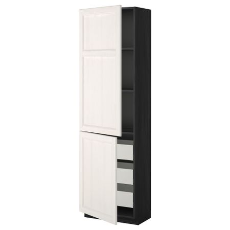 Высокий шкаф + полки, 3 ящика, 2 дверцы МЕТОД / МАКСИМЕРА, черный, Лаксарби белый