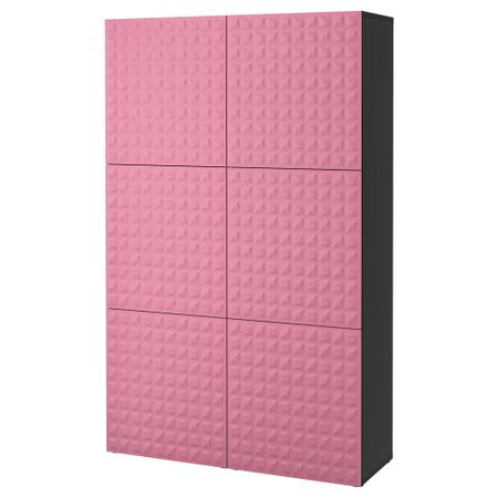 Комбинация для хранения с дверцами БЕСТО, черно-коричневый, Дьюпвикен розовый (120x40x192 см)