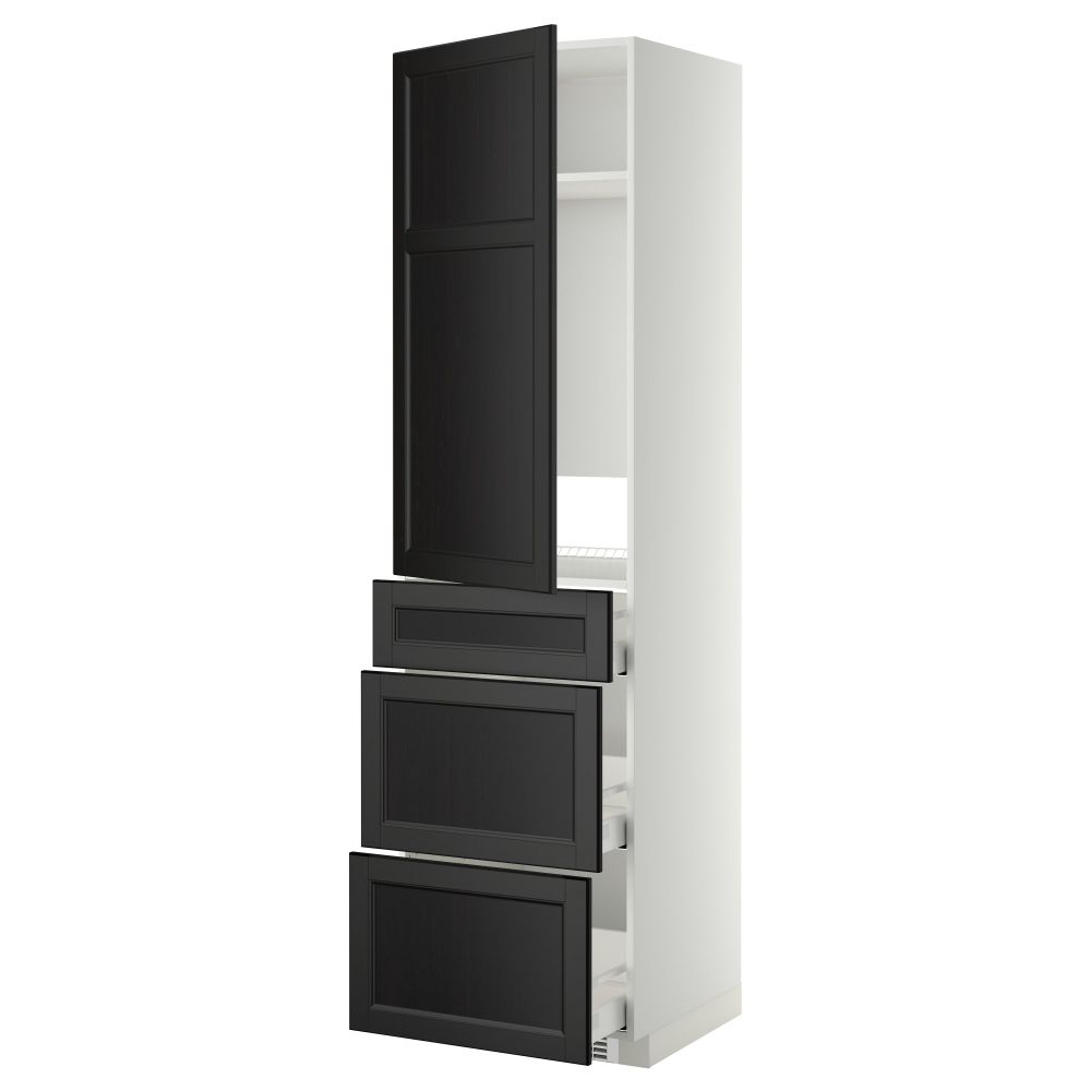 Высокий шкаф для холодильника, с дверцами, 3 ящика МЕТОД / МАКСИМЕРА, белый, Лаксарби черно-коричневый (60x60x220 см) - фото 1