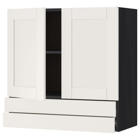 Навесной шкаф, 2 дверцы, 2 ящика МЕТОД / ФОРВАРА, черный, Сэведаль белый