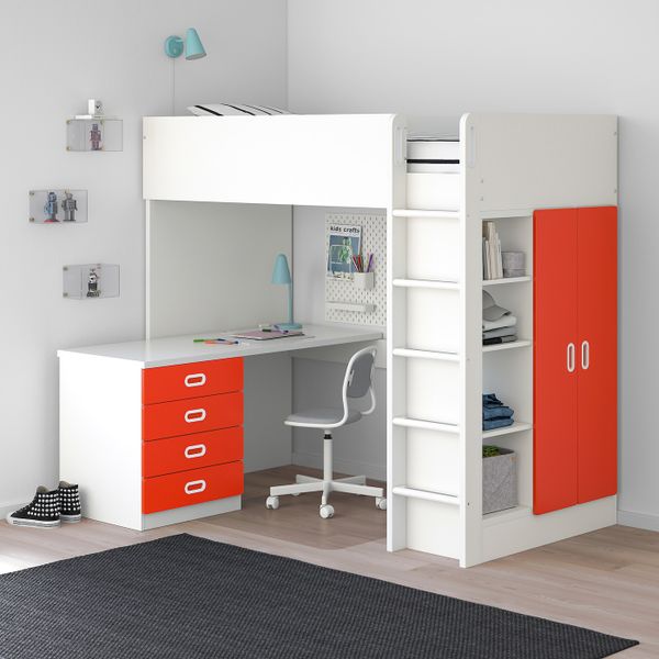 Кровать-чердак, 4 ящика, 2 дверцы, белый, красный 207x99x182 см IKEA СТУВА / ФРИТИДС 892.621.83 - фото 3