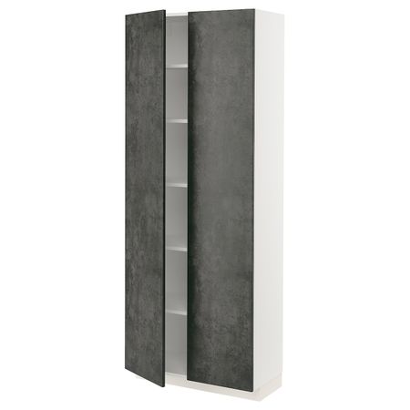 Высокий шкаф с полками, белый/кальхюттан под темно-серый бетон 80x37x200 см IKEA METOD МЕТОД 294.413.57