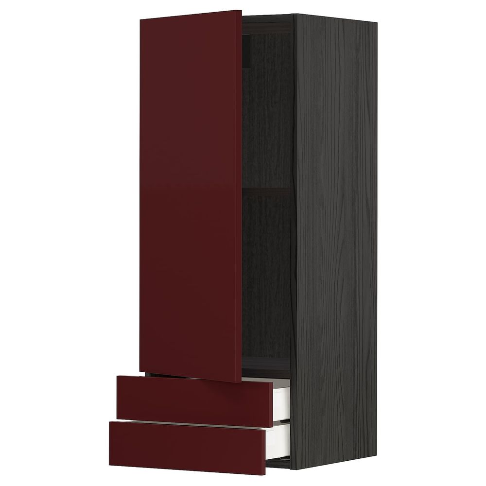 Навесной шкаф с дверцей, 2 ящика, черный Калларп/глянцевый темный красно-коричневый 40x100 см IKEA МЕТОД / МАКСИМЕРА 993.279.09 - схема-чертеж с размерами