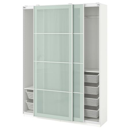 Гардероб, белый, Сэккен матовое стекло, 150x44x201 см IKEA ПАКС 392.969.58