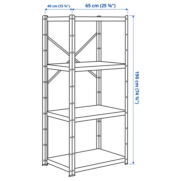 Стеллаж, черный, 65x40x190 см IKEA BRORINGE БРУР-ИНГЕ 894.717.56 - схема-чертеж с размерами