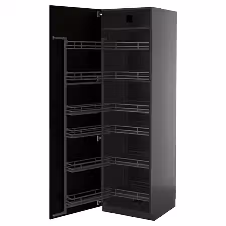 METOD Высокий шкаф с выдвижным модулем - черно-серый/Bodbyn чёрный 60x60x200 см