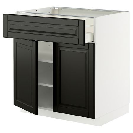 METOD / MAXIMERA Напольный шкаф с ящиком/2дверцами - белый/Bodbyn чёрный 80x60 см