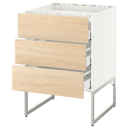 Напольный шкаф, 3 фронтальных панели, 3 ящика МЕТОД / МАКСИМЕРА, белый, Аскерсунд под светлый ясень ясень