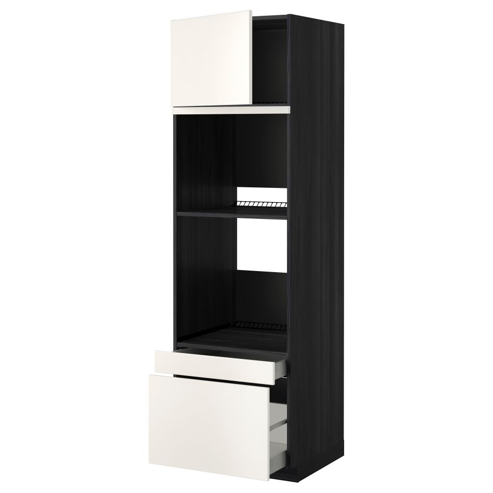 Высокий шкаф для духовки комбинированный, духовка + дверца, 2 ящика МЕТОД / МАКСИМЕРА, черный, Веддинге белый - фото 1