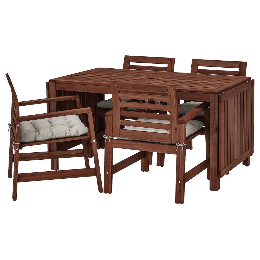 Стол + 4 кресла, для/сада, коричневая морилка/Куддарна серый IKEA ÄPPLARÖ ЭПЛАРО 692.894.28 - фото 1