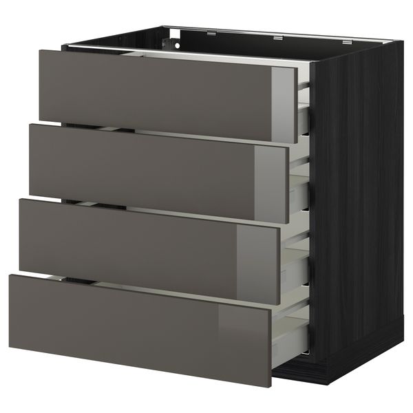 Напольный шкаф 4 фронтальных панели, 4 ящика МЕТОД / МАКСИМЕРА, черный, Рингульт серый - схема-чертеж с размерами