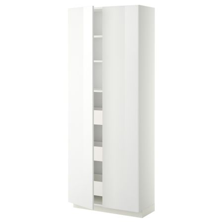 Высокий шкаф с ящиками, 2 дверцы МЕТОД / МАКСИМЕРА, белый, Рингульт белый (80x37x200 см)