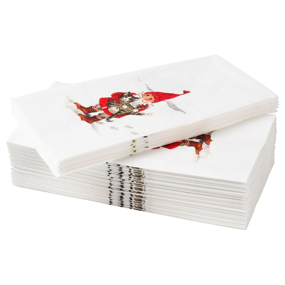 Салфетка бумажная, орнамент «Санта Клаус» белый, красный 38x38 см IKEA VINTER 2020 ВИНТЕР 2020 504.725.87 - схема-чертеж с размерами