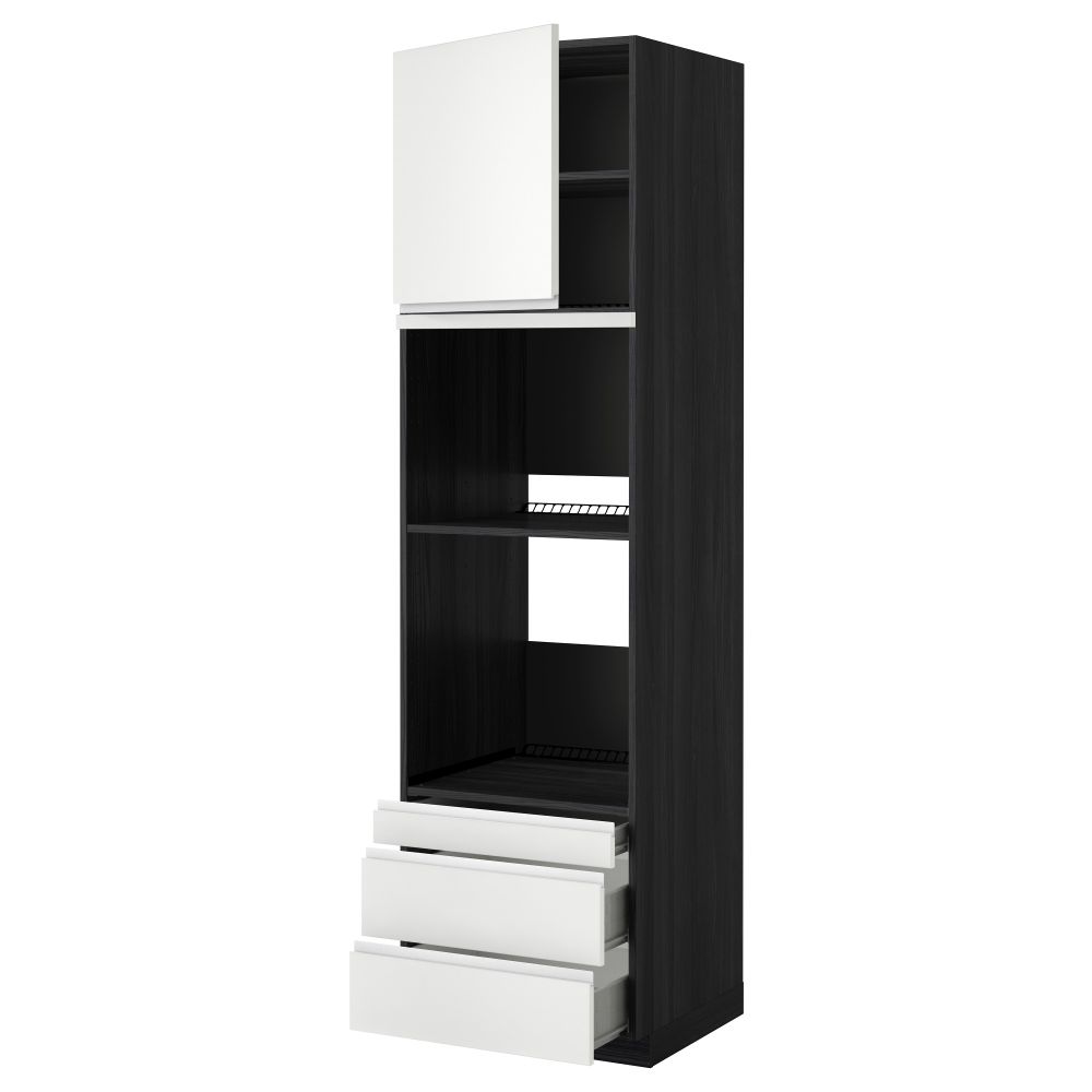 Высокий шкаф для духовки комбинированный, духовка + дверца, 3 ящика МЕТОД / ФОРВАРА, черный, Нодста белый - фото 1