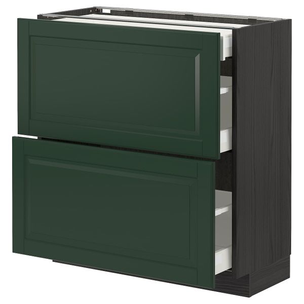 Напольный шкаф/2фасада/3ящика, черный/Будбин темно-зеленый 80x37 см IKEA МЕТОД / МАКСИМЕРА 393.145.75 - схема-чертеж с размерами