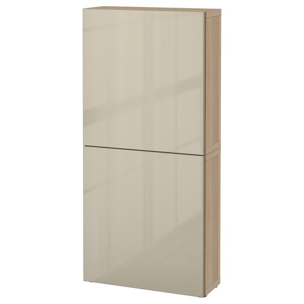 Навесной шкаф с 2 дверями БЕСТО, под беленый дуб, Сельсвикен глянцевый/бежевый (60x20x128 см) - фото 1