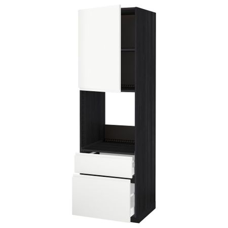 Высокий шкаф для/дхвк+двр/2фрнт/1срд/1 встроенный ящик МЕТОД / МАКСИМЕРА, черный, Воксторп белый