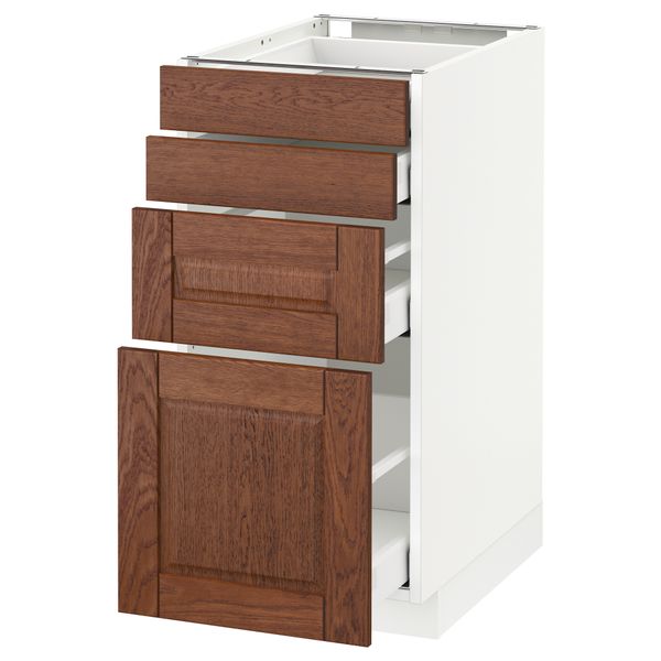 Напольный шкаф 4 фронтальных панели, 4 ящика МЕТОД / МАКСИМЕРА, белый, Филипстад коричневый - схема-чертеж с размерами