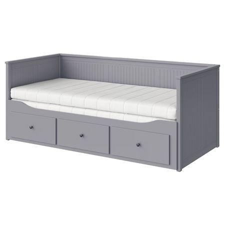HEMNES Кушетка с 2 матрасами/3ящиками - серый/Åfjäll средней жесткости 80x200 см