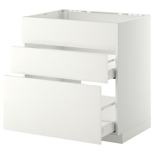 Напольный шкаф под мойку + 3 фронтальных панели/2ящ, белый/Хэггеби белый 80x60 см IKEA METOD МЕТОД / MAXIMERA МАКСИМЕРА - схема-чертеж с размерами