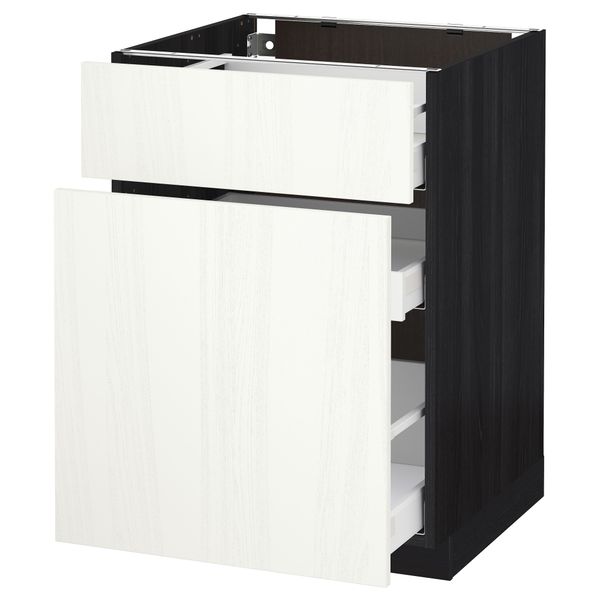 Напольный шкаф, выдвижной секцией, ящик МЕТОД / МАКСИМЕРА, черный, Росдаль белый - схема-чертеж с размерами