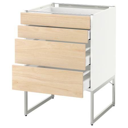 Напольный шкаф 4 фронтальных панели, 2 низких, 2 средних ящика МЕТОД / МАКСИМЕРА, белый, Аскерсунд под светлый ясень ясень