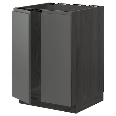Напольный шкаф для мойки + 2 двери, черный, Voxtorp темно-серый, 60x60 см IKEA METOD МЕТОД 494.625.51