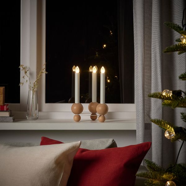 Светодиодный канделябр, 3 лампы, бук/с батарейным питанием IKEA STRÅLA СТРОЛА 605.028.95 - схема-чертеж с размерами