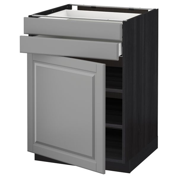 Напольный шкаф с дверцей, 2 ящиками МЕТОД / МАКСИМЕРА, черный, Будбин серый - схема-чертеж с размерами