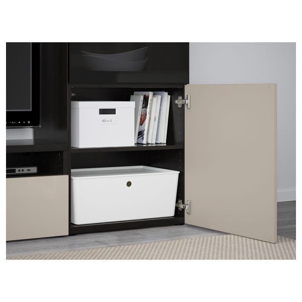 Шкаф для ТВ, комбинированный, стекляные дверцы БЕСТО, черно-коричневый, Сельсвикен глянцевый/бежевый/дымчатое стекло (240x40x128 - схема-чертеж с размерами