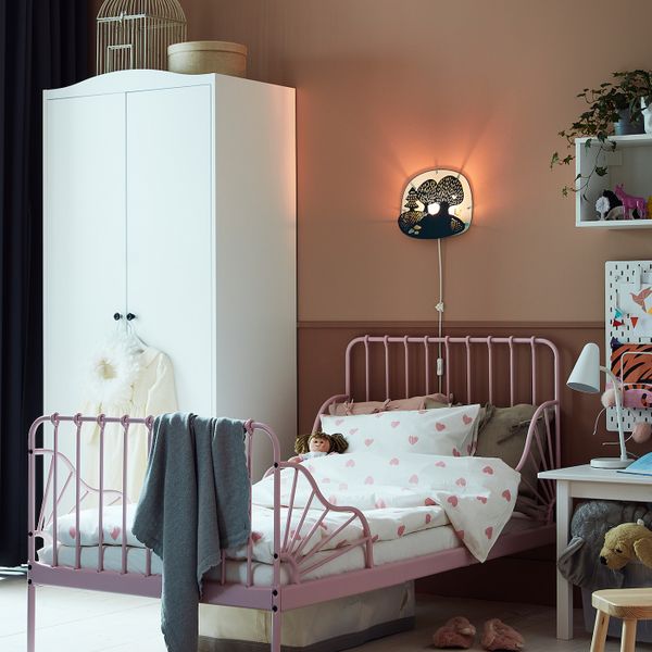 Раздвижная кровать с реечным дном, светло-розовый 80x200 см IKEA MINNEN МИННЕН 394.188.13 - схема-чертеж с размерами