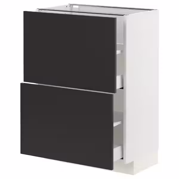 METOD / MAXIMERA Напольный шкаф с 2 ящиками - белый/Nickebo матовый антрацит 60x37 см - фото 1