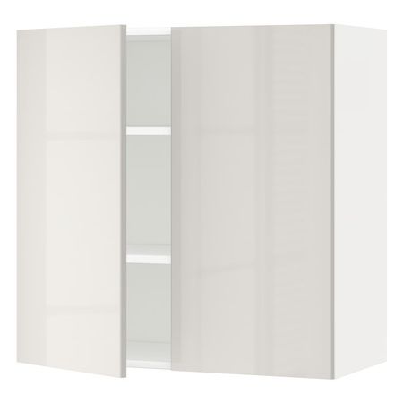 METOD Навесной шкаф с полками/2дверцы - белый/Ringhult светло-серый 80x80 см