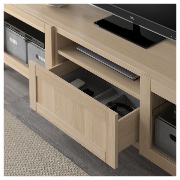 Тумба под ТВ БЕСТО, Ханвикен, Синдвик под беленый дуб, прозрачное стелко (180x40x48 см) - фото 3