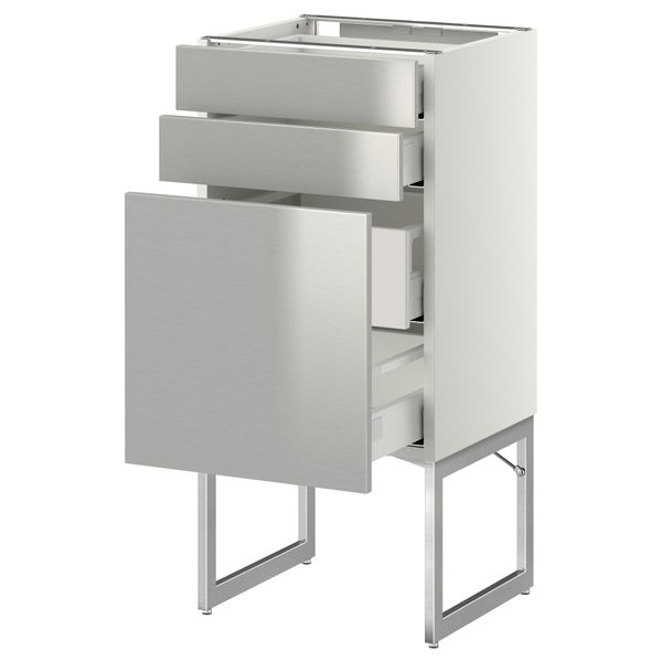 Напольный шкаф 3 фронтальных панели, 2 нижних, 2 средних ящика МЕТОД / МАКСИМЕРА, белый, Гревста нержавеющ сталь - схема-чертеж с размерами