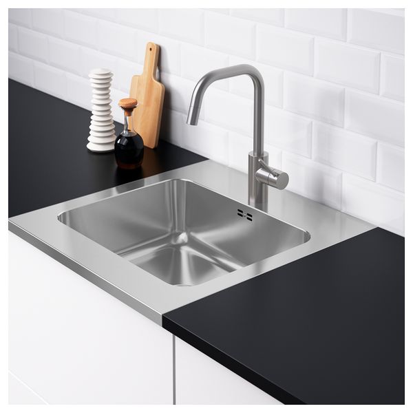 Одинарная накладная мойка АММЕРОН, нержавеющ сталь (60x63.5 см) - фото 4