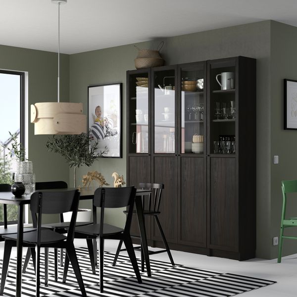 Стеллаж + глухие, стеклянные дверцы, темно-коричневый под дуб, 160x202 см IKEA BILLY БИЛЛИ, OXBERG ОКСБЕРГ 994.835.46 - фото 5